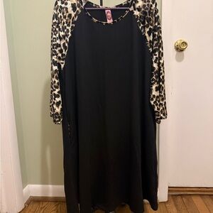 Black Dress with Leopard Print Sleeves